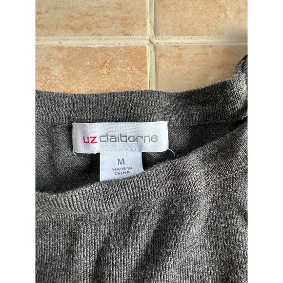 New! - Liz Claiborne Women's 3/4 Sleeve Red Gray Striped Pullover Sweater size M - Picture 5 of 7